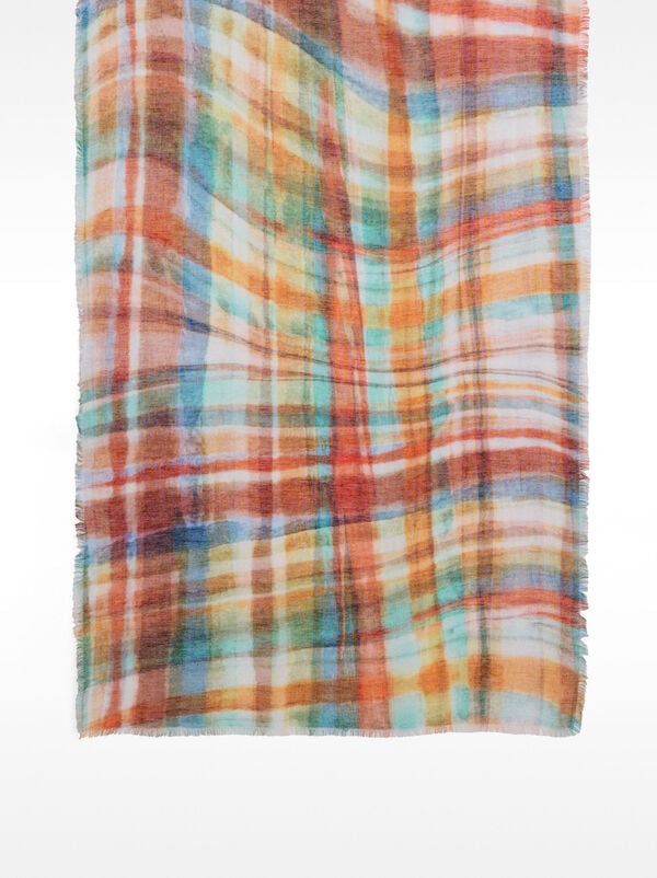 Foulard imprimé en mélange de lin et coton