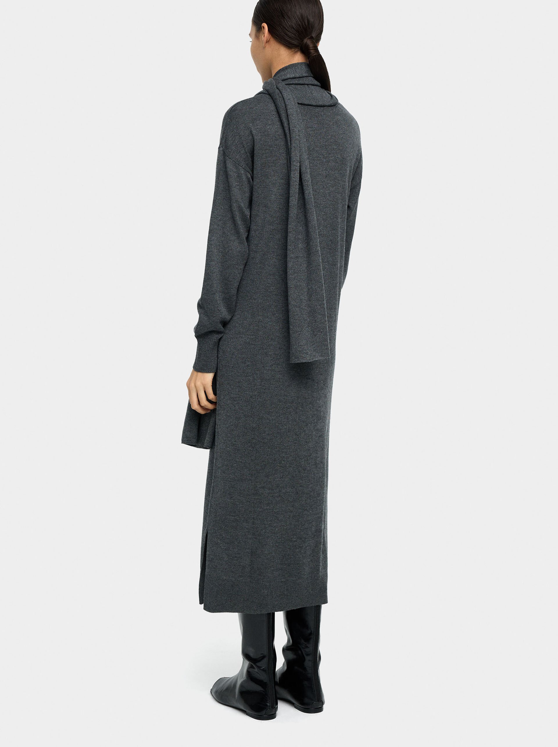 Midi knit dress with scarf image number 2.0