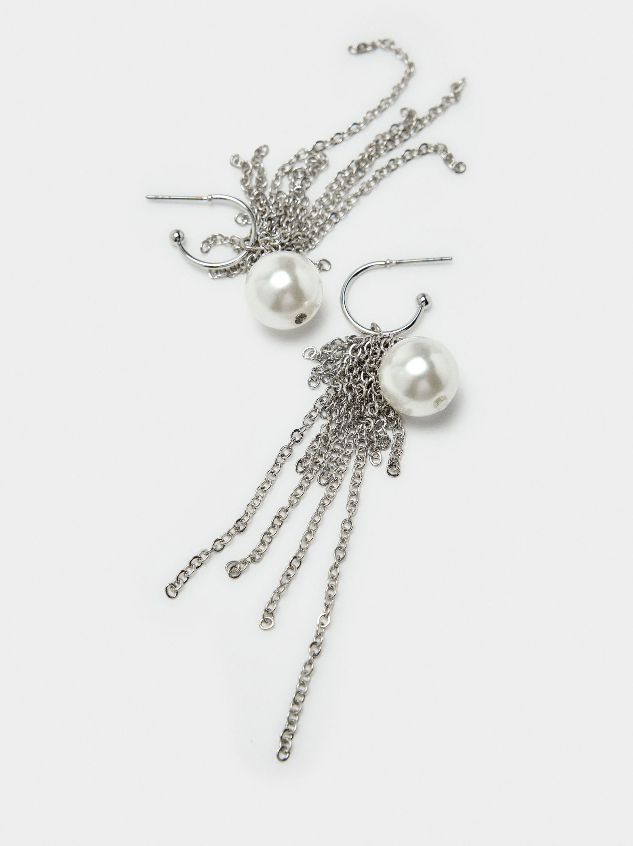 Hoop earrings with chains and pearls image number 1.0