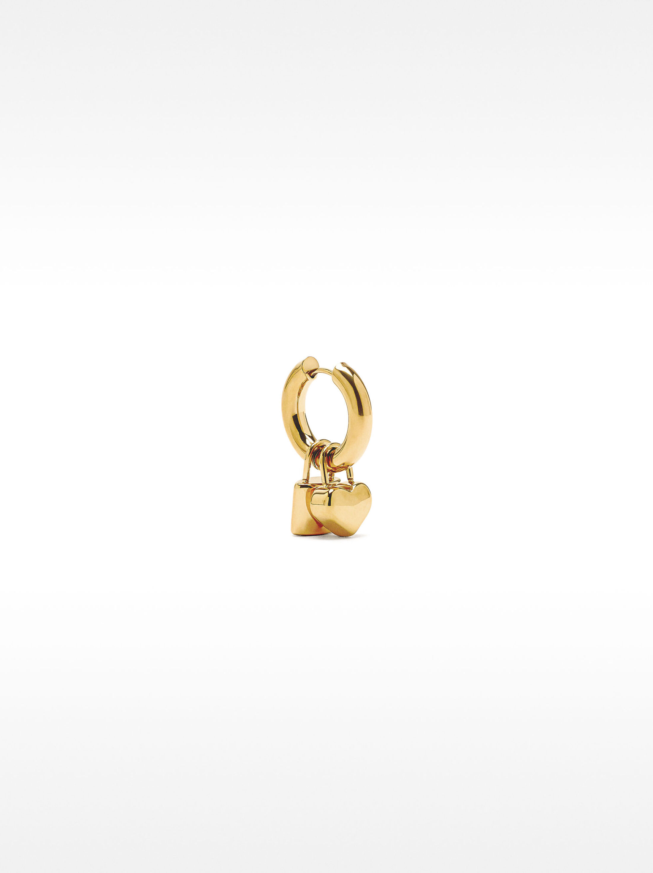 Single lock and heart hoop earring - stainless steel image number 0.0