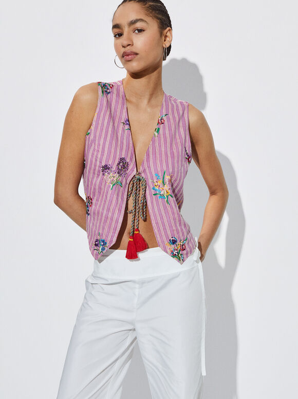 Vest With Embroidery, Multicolor, hi-res