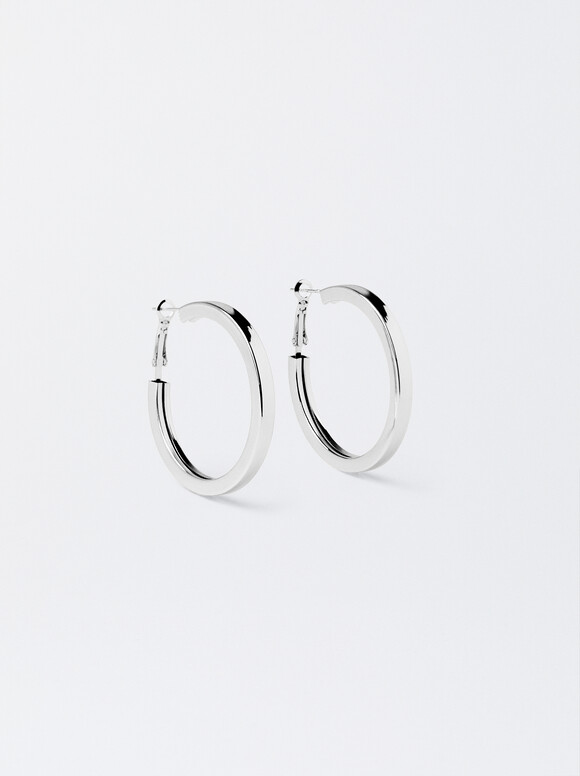 Medium Silver-Plated Hoop Earrings, Silver, hi-res
