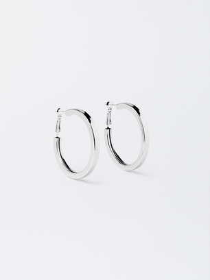 Medium Silver-Plated Hoop Earrings, , hi-res