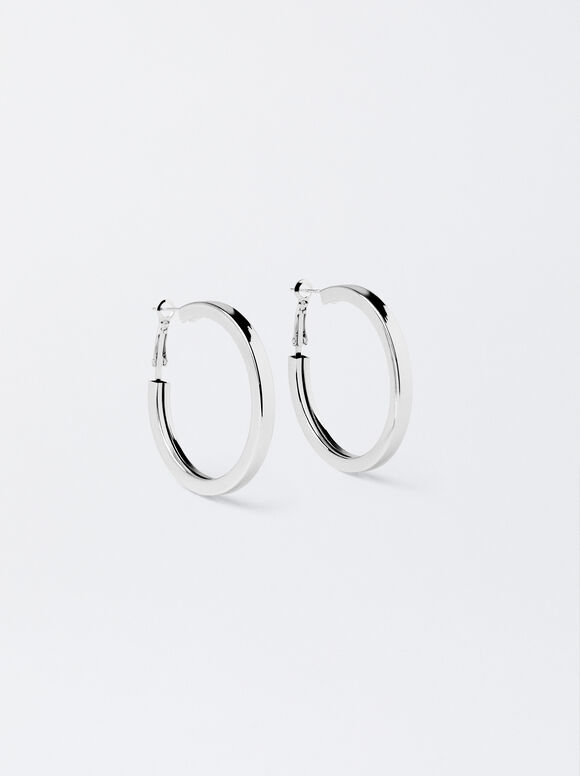 Medium Silver-Plated Hoop Earrings, Silver, hi-res