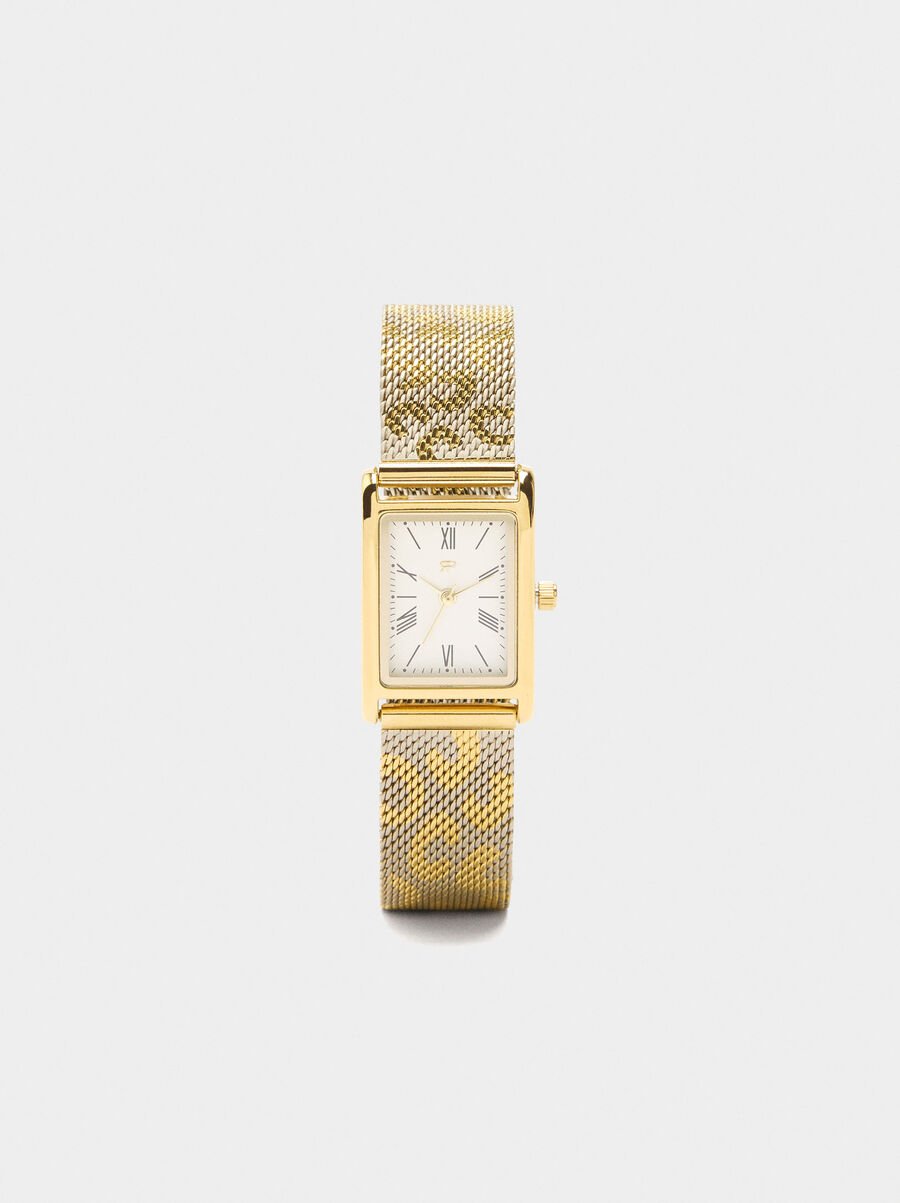 Animal printed mesh strap watch