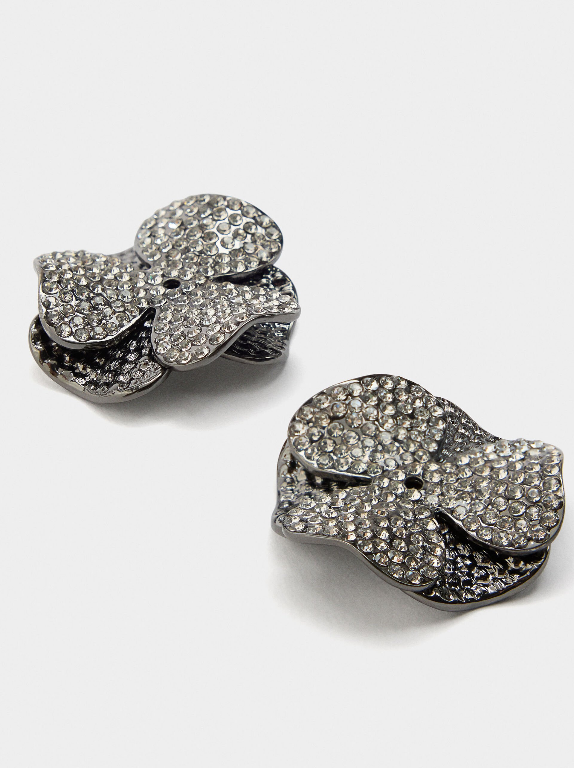 Maxi open hoop earrings with flower and crystals image number 1.0