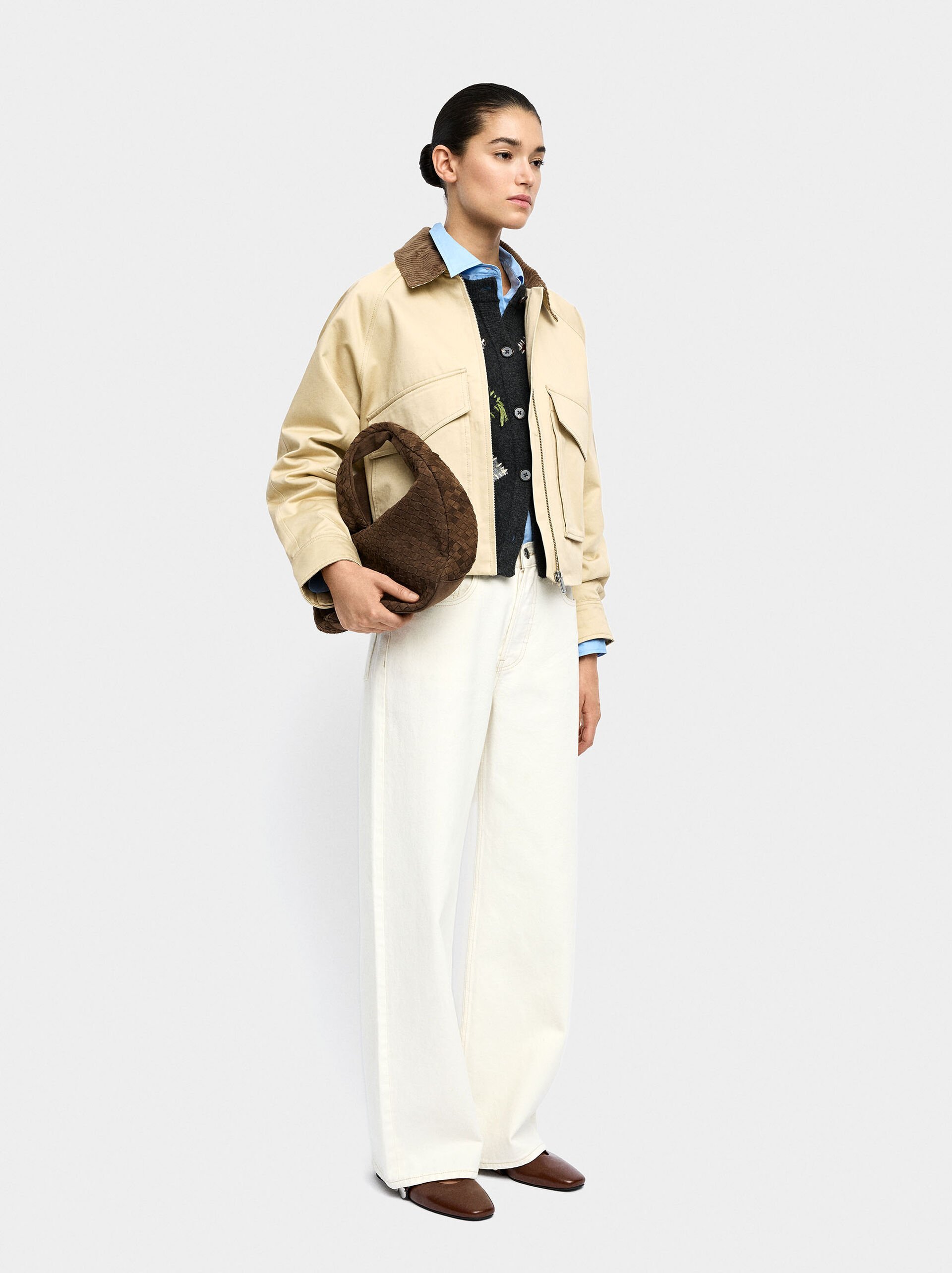 Jacket with contrast collar 100% cotton image number 0.0