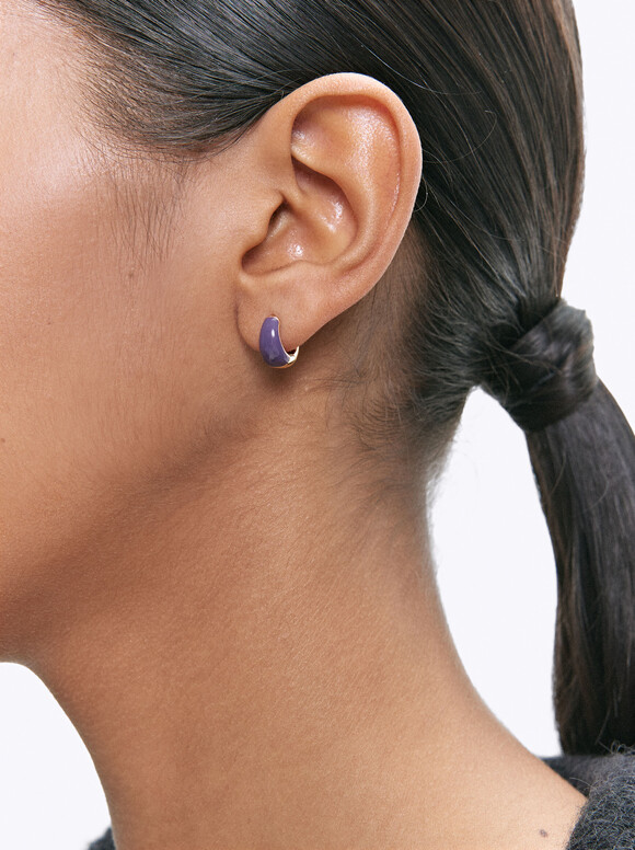 Enameled 925 Silver Earrings, Purple, hi-res