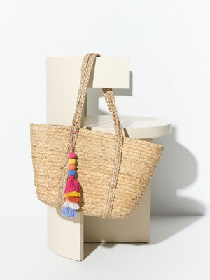 Straw Effect Shopper Bag With Pendant