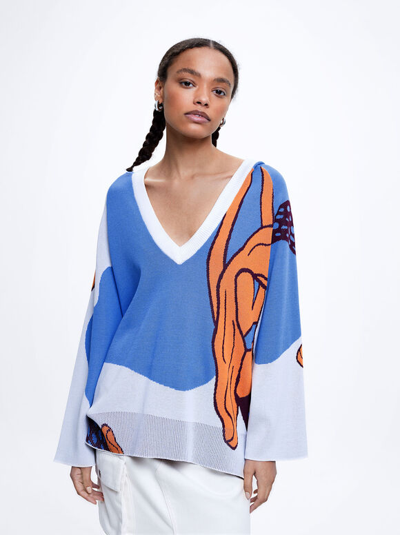 Jacquard Knit Sweater, Multicolor, hi-res