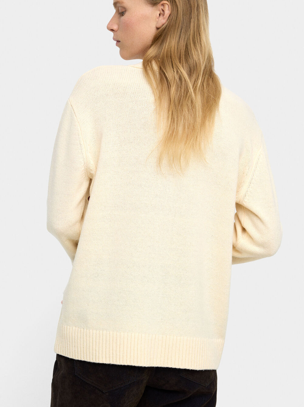 Knit cardigan with argyle and embroidery