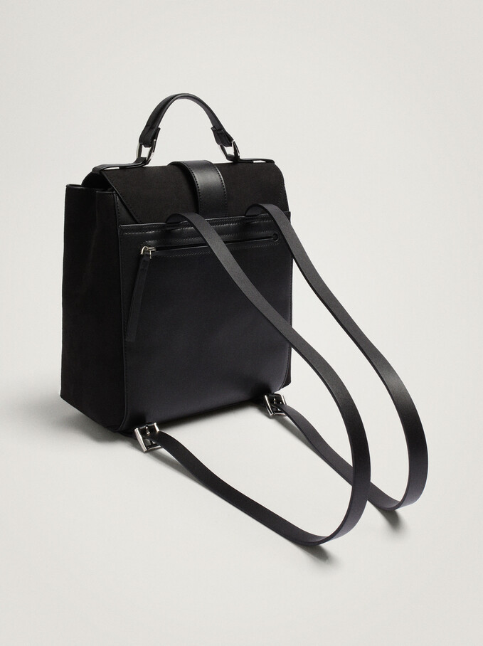 Textured Suede Backpack, Black, hi-res