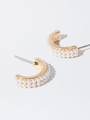 Golden Hoop Earrings With Pearls image number 1.0