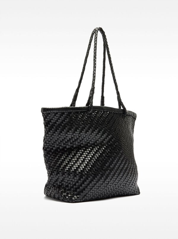 Woven leather shopper bag