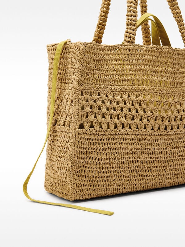 Straw-effect shopper bag with braided detail