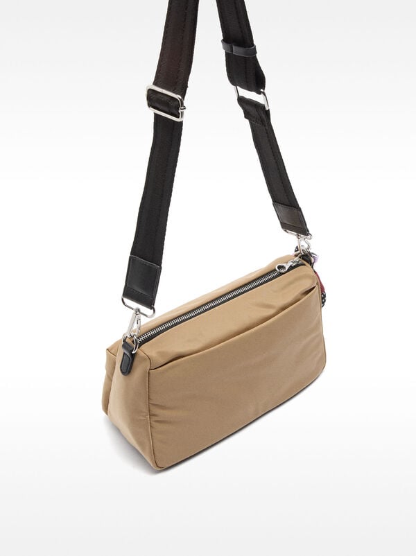 Nylon crossbody bag with exterior pocket