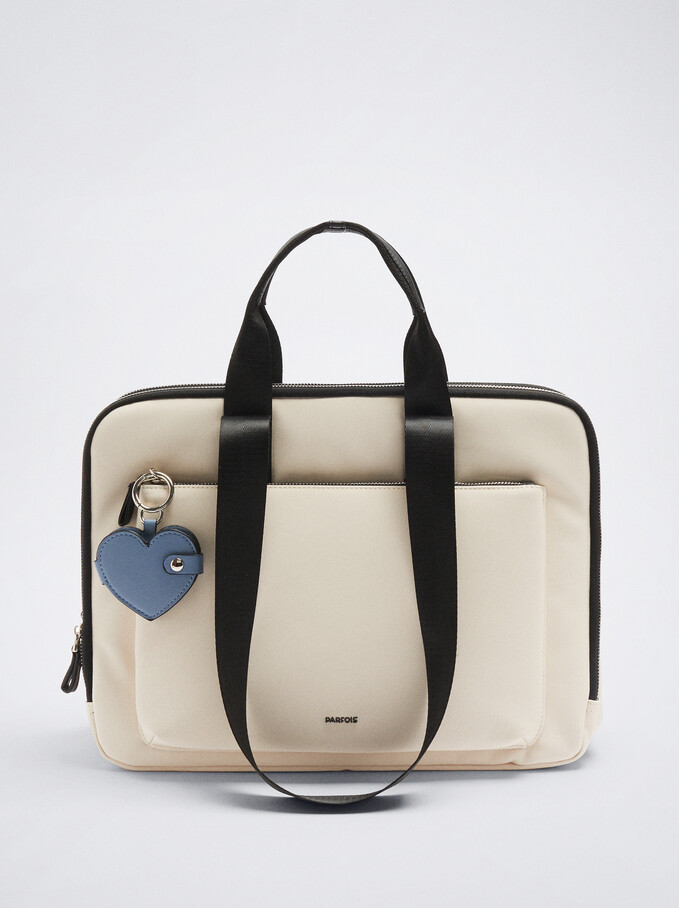 Sac Effet Nylon Pour Ordinateur Portable De 15", Écru, hi-res