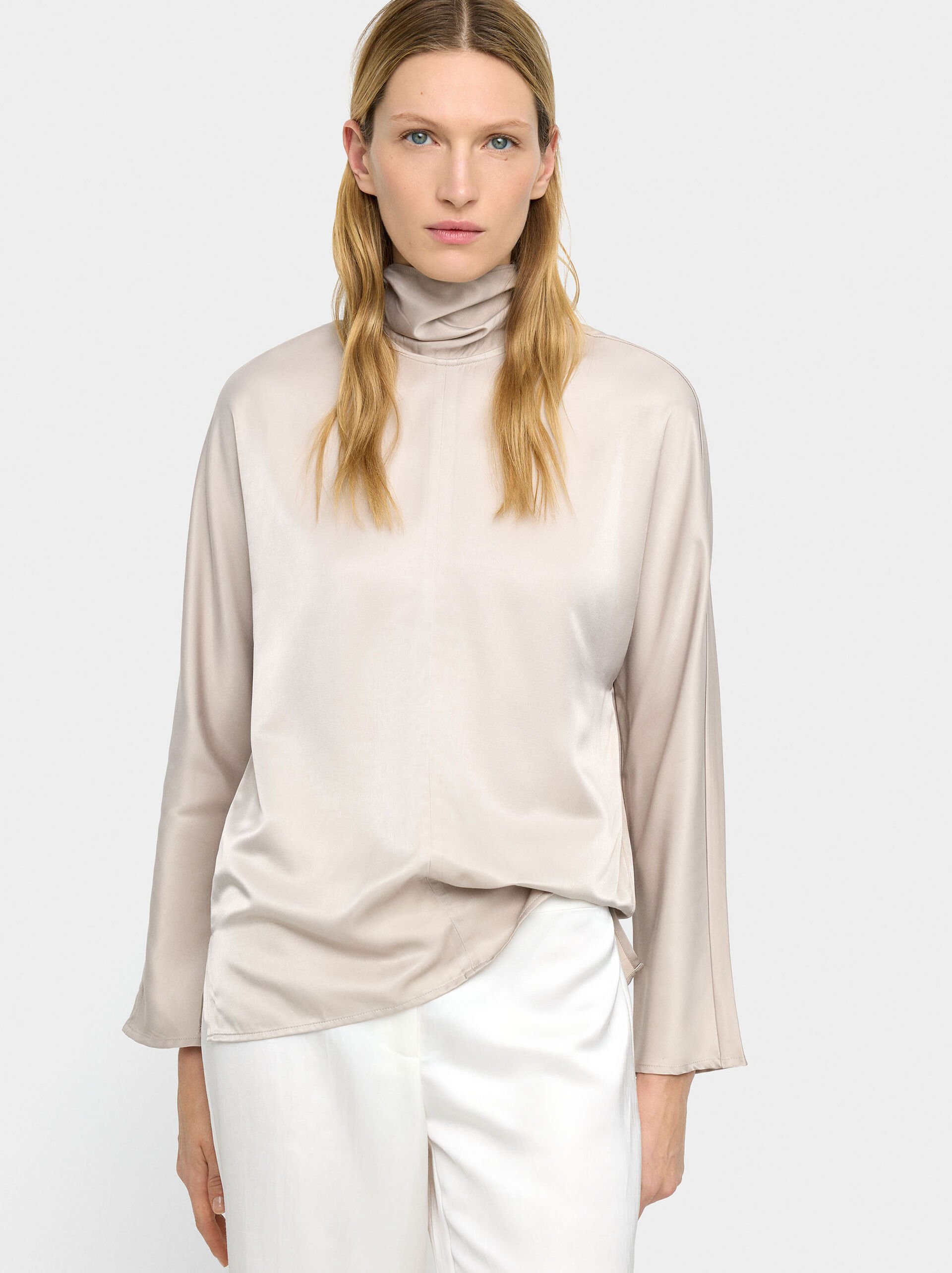 Satin blouse with high neck image number 4.0