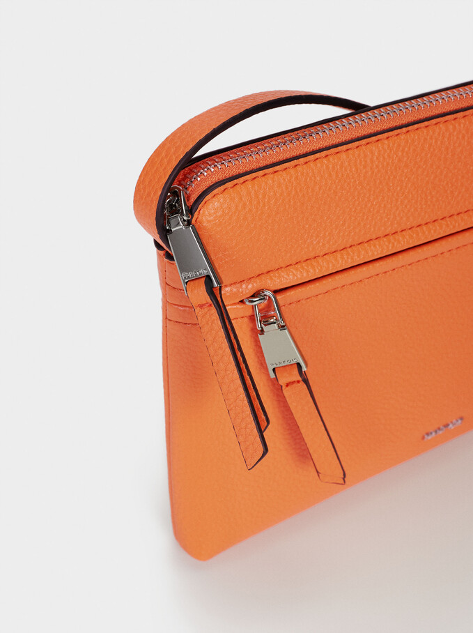 Shoulder Bag With Outer Pocket, Orange, hi-res