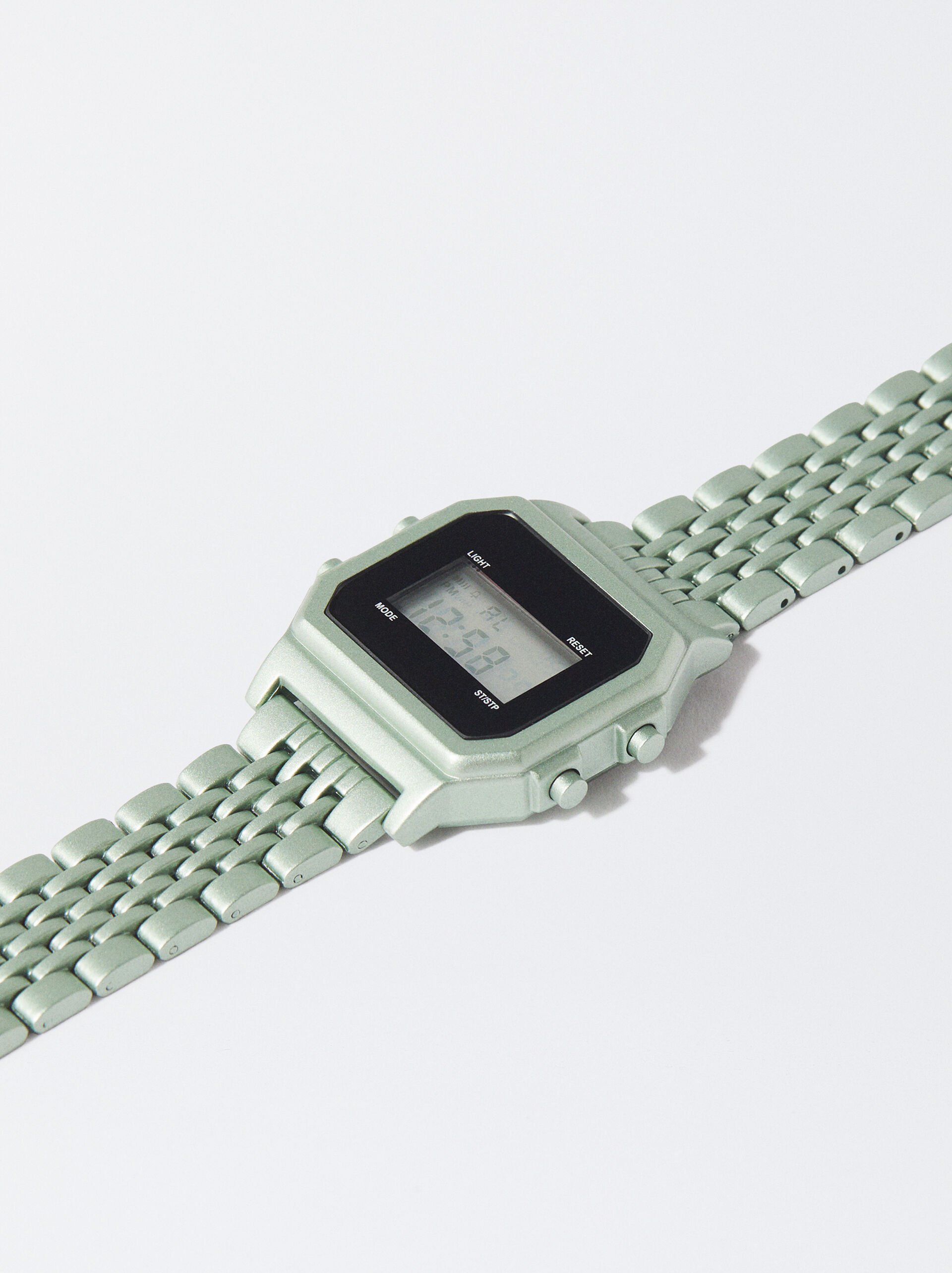 Digital Watch With Metallic Mesh Wristband image number 1.0