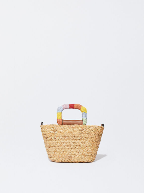 Straw Bag With Handmade Handle, Beige, hi-res