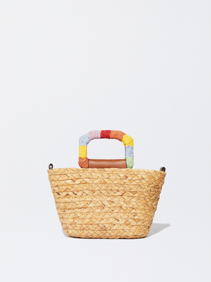 Straw Bag With Handmade Handle, Beige, hi-res