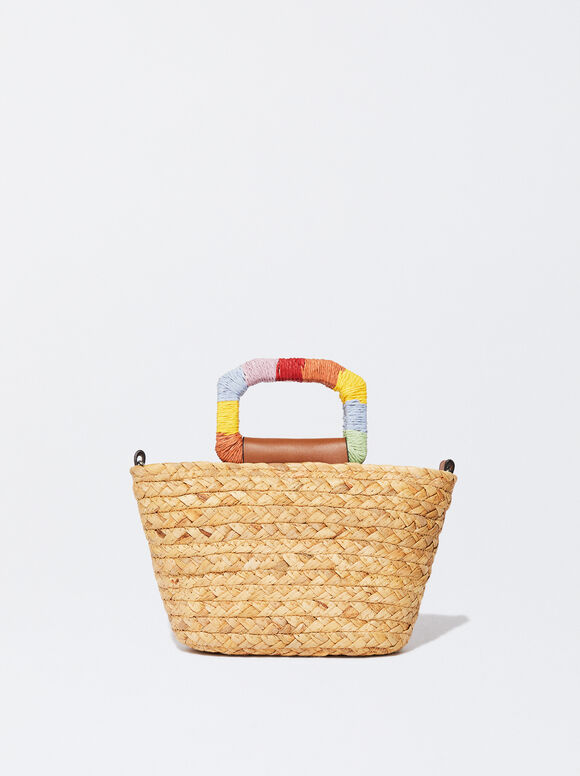 Straw Bag With Handmade Handle, Beige, hi-res