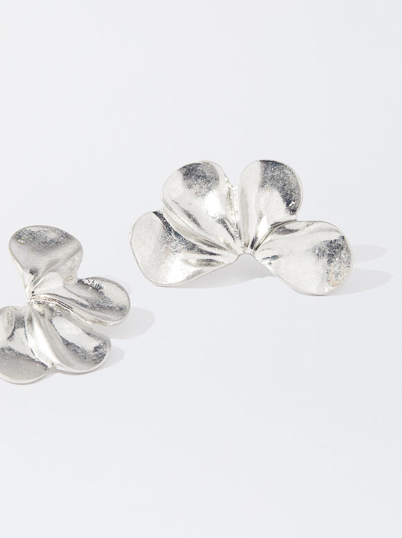 Flower Earrings, Silver, hi-res