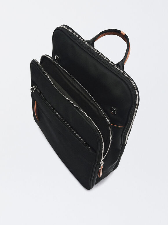 Nylon-Effect Backpack For 15” Laptop, Black, hi-res