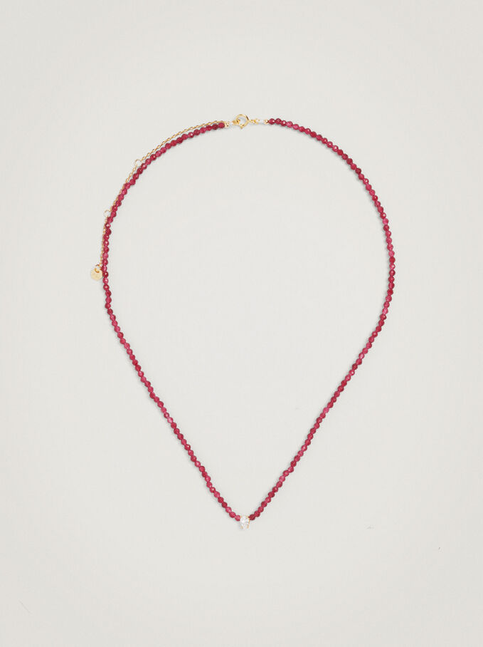 925 Silver Necklace With Zirconia, Bordeaux, hi-res