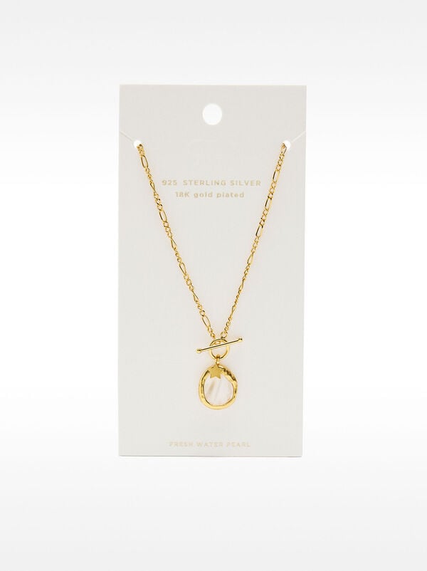 Necklace of links with freshwater pearl pendant - 925 sterling silver