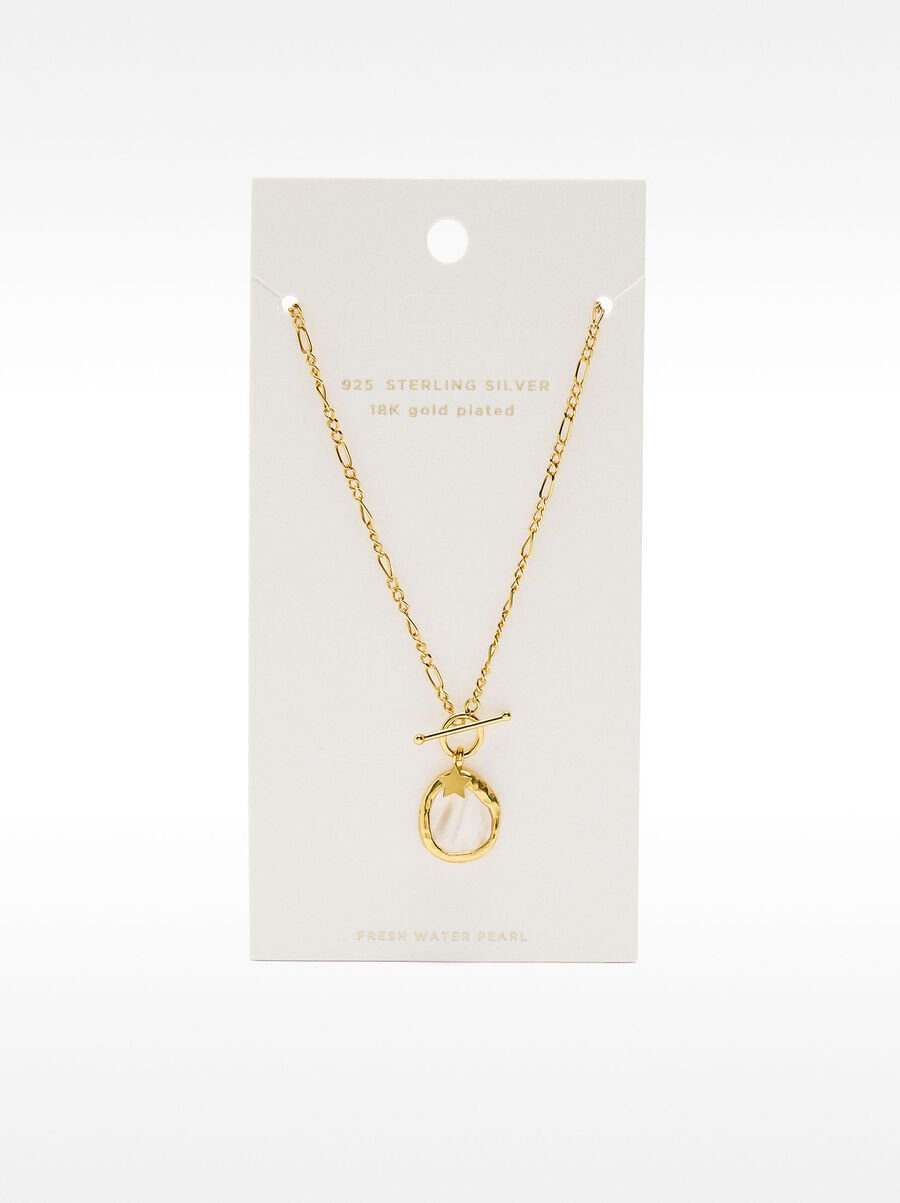 Necklace of links with freshwater pearl pendant - 925 sterling silver