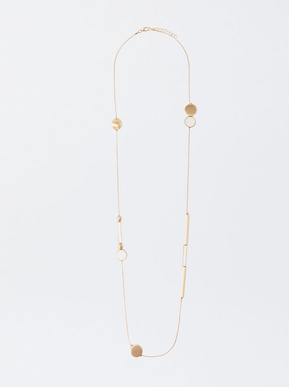 Enameled Golden Necklace, Beige, hi-res