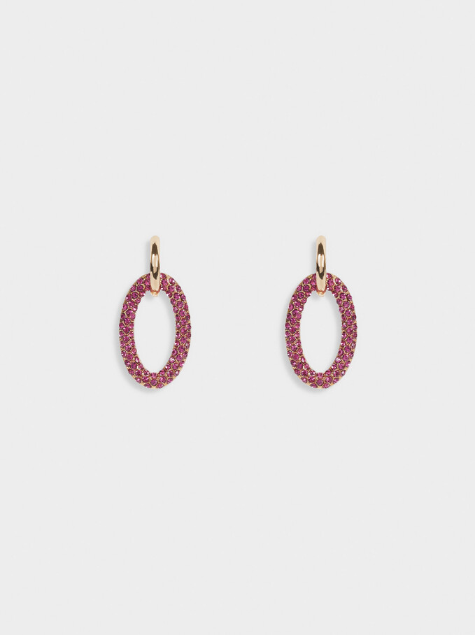 Hoop Earrings With Crystals, Pink, hi-res