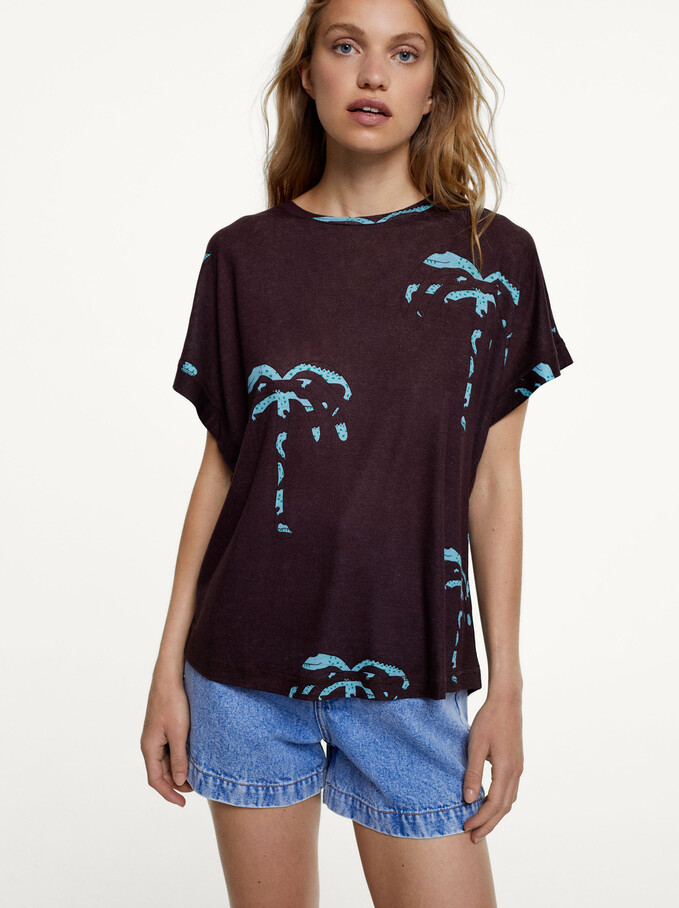 Palm Tree Printed T-Shirt, Bordeaux, hi-res