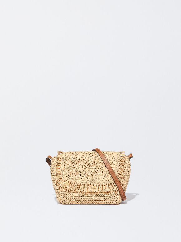 Straw-Effect Crossbody Bag, Beige, hi-res