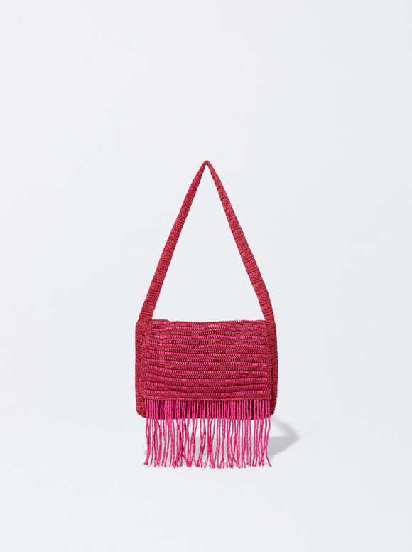 Shoulder Bag With Fringes, Pink, hi-res