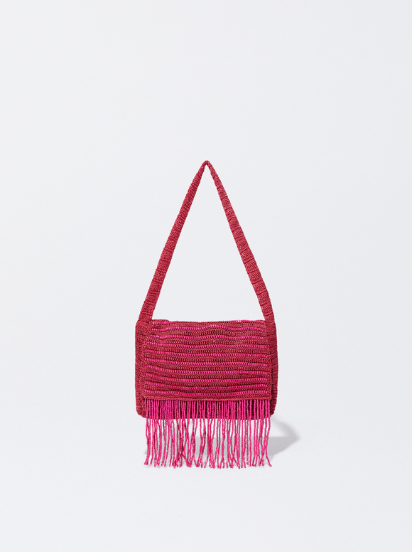 Shoulder Bag With Fringes, Pink, hi-res