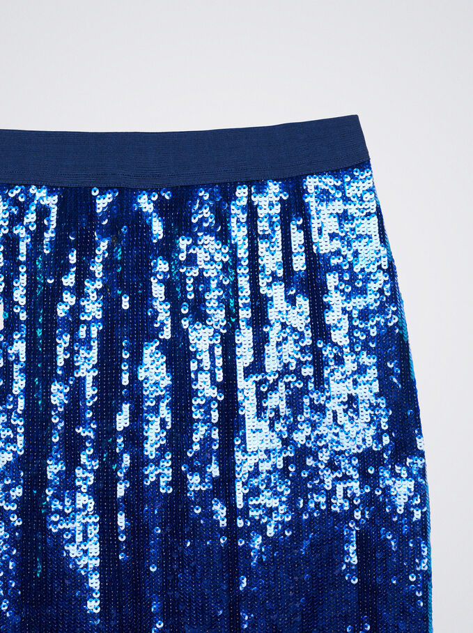 Midi Skirt With Sequins, Blue, hi-res