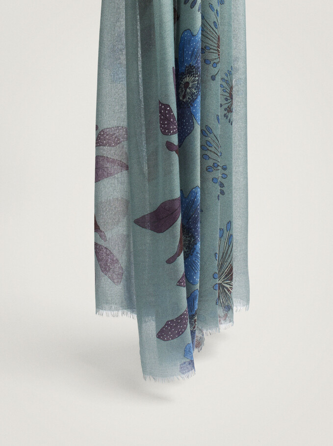 Printed Scarf Made From Recycled Materials, Green, hi-res