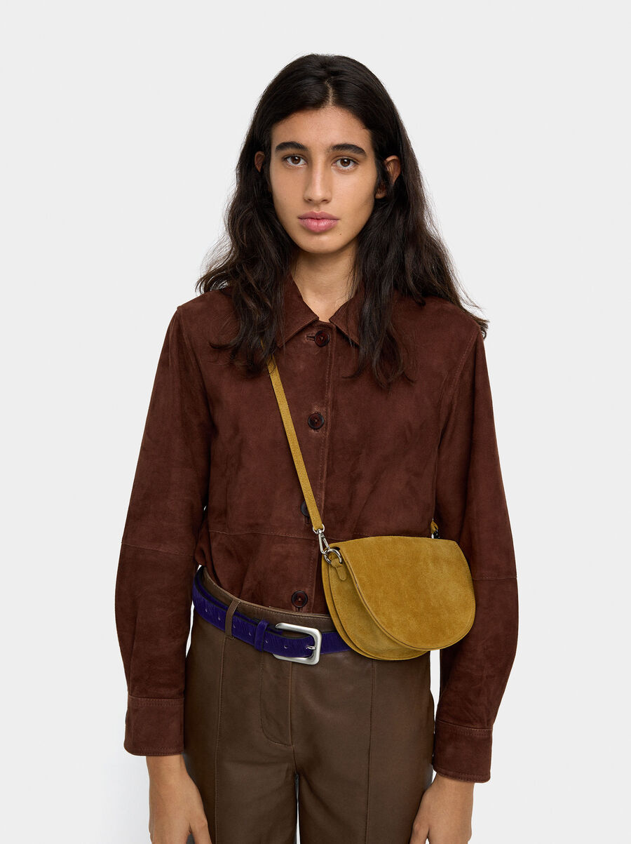 Suede crossbody bag with flap