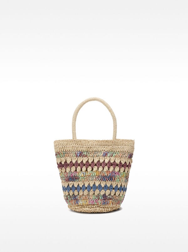 Handbag with crossbody strap straw effect