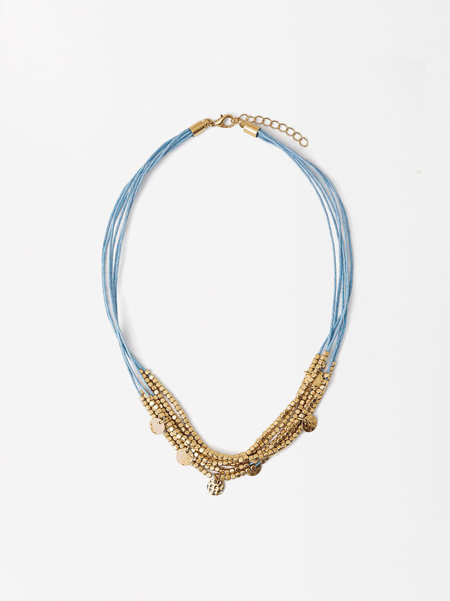 Cotton Necklace With Gold Beads