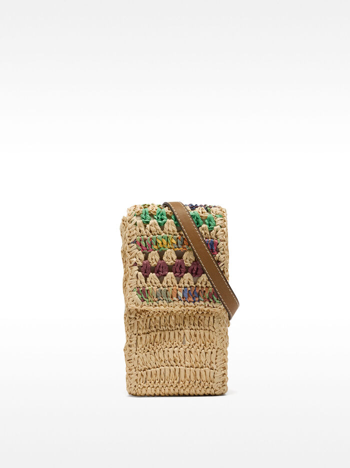 Multicolor straw-effect mobile phone bag
