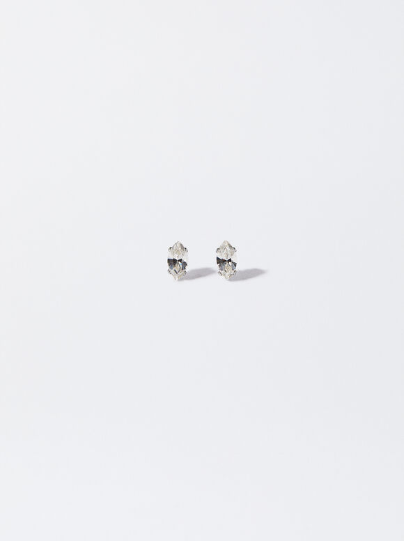 Stainless Steel Earrings With Crystals, Silver, hi-res