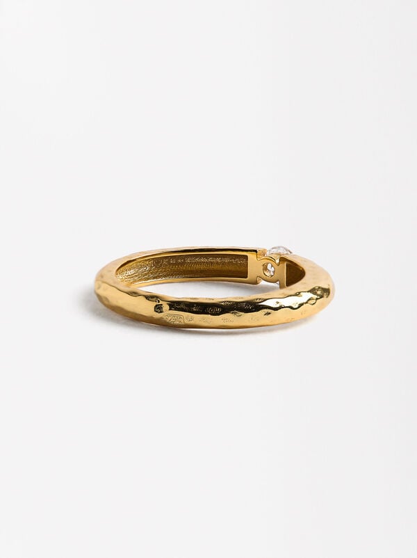 Hammered effect ring with zirconia - 925 sterling silver