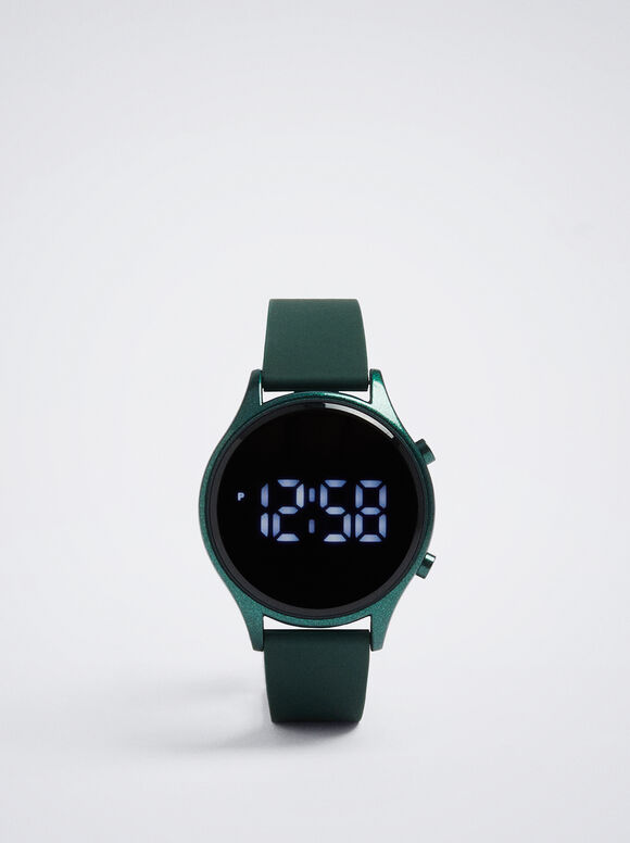 Montre Numérique Bracelet En Silicone, Vert, hi-res