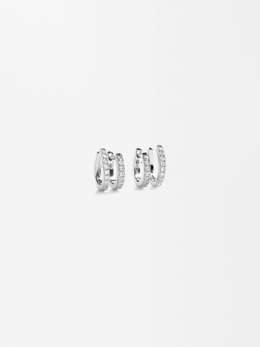 Double-effect hoops with zirconias - 925 sterling silver