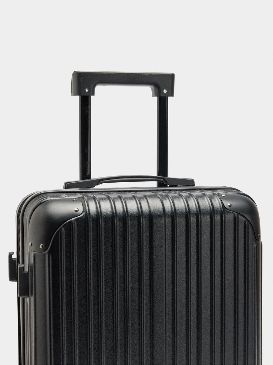 Striped travel suitcase