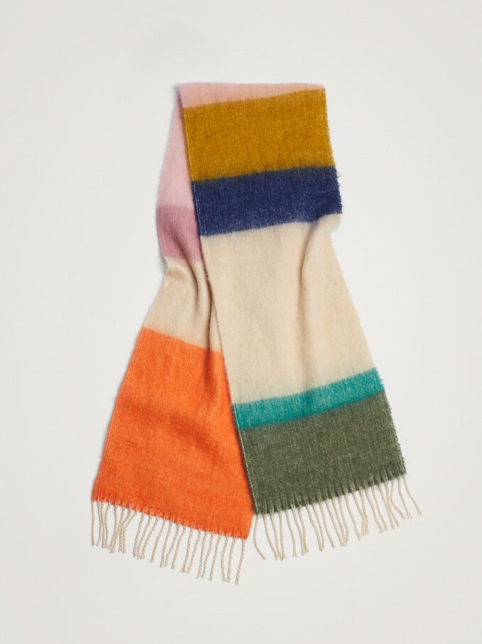 Blanket Scarf With Multicoloured Print, Multicolor, hi-res
